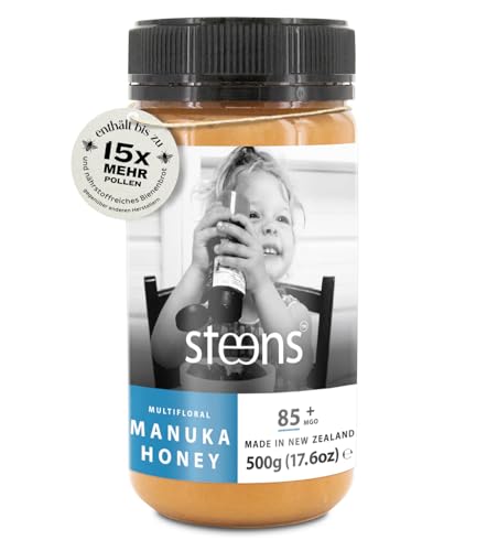 Steens Manuka Honey MGO 85+ - ein roher 100% zertifizierter multifloraler Manuka Honig - abgefüllt und versiegelt in Neuseeland - 500 g von Steens