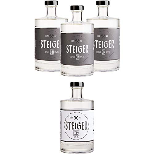 Geschenkset "Grubenglück" (3x 0,5l Steiger Distilled Gin & 1x 0,5l Steiger Korn) von Steiger Spirits