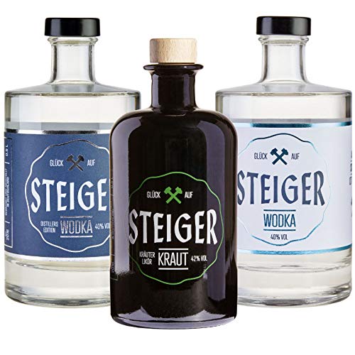 Geschenkset "Lehrlinge" (1x 0,5l Steiger Wodka & 1x 0,5l Steiger Wodka - Distillers Edition & 1x 0,5l Steiger Kraut) von Steiger Spirits