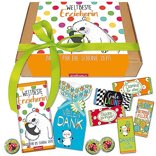 STEINBECK Geschenkbox - Weltbeste Erzieherin - Kindergärtnerin Danke für die schöne Zeit Kindergarten Abschieds Geschenk Dankeschön Schokolade Fruchtgummi von STEINBECK