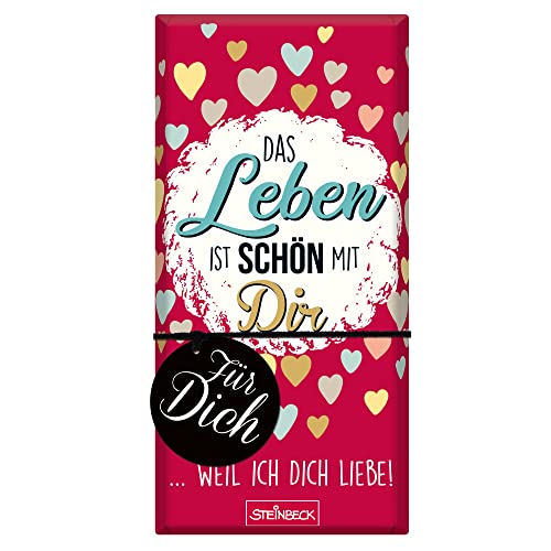 STEINBECK Liebe Geschenk-Schokolade 100g Tafel - Das Leben ist schön mit Dir - mit Anhänger für Dich Freundschaft Freund Freundin von STEINBECK