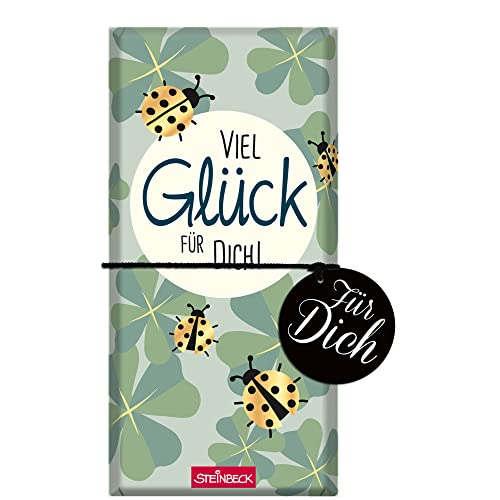 STEINBECK Glück Geschenk- Schokolade 100g Tafel - Viel Glück für Dich Silvester Neujahr Prüfung FührerscheinAbitur von STEINBECK