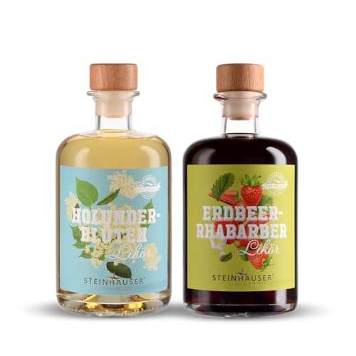 LIKÖR VIELFALT Paket by Steinhauser | 1x Erdbeer-Rhabarber Likör 18% vol. 500ml + 1x Holunderblüten Likör 23% vol. 500ml von Steinhauser