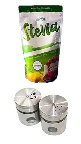 Steviola ® Stevia + Zuckerstreuer aus Glas und Edelstahl 6 x 5 x 5cm von Steviola