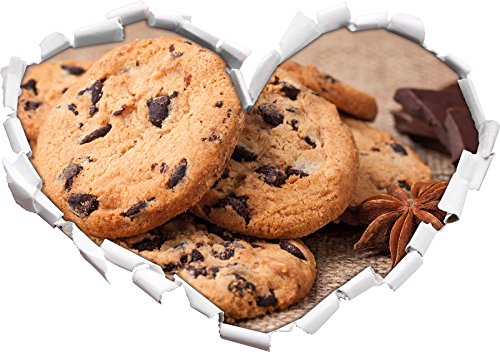 Stil.Zeit Süße Cookies mit Schokostückchen Herzform im 3D-Look, Wand- oder Türaufkleber Format: 62x43.5cm, Wandsticker, Wandtattoo, Wanddekoration von Stil.Zeit