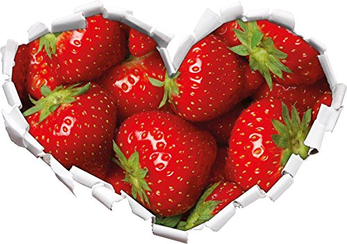 Strawberry Erdbeere Fruits Obst Früchte Herzform im 3D-Look, Wand- oder Türaufkleber Format: 92x64.5cm, Wandsticker, Wandtattoo, Wanddekoratio von Stil.Zeit
