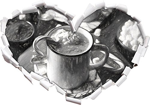 heisse Schokolade mit Zuckerstange Kunst Kohle Effekt Herzform im 3D-Look , Wand- oder Türaufkleber Format: 62x43.5cm, Wandsticker, Wandtattoo, Wanddekoration von Stil.Zeit