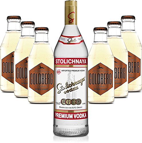 Moscow Mule Set - Stolichnaya Vodka 1L (40% Vol) + 6x Goldberg Intense Ginger 200ml - Inkl. Pfand MEHRWEG von Stolichnaya-Stolichnaya