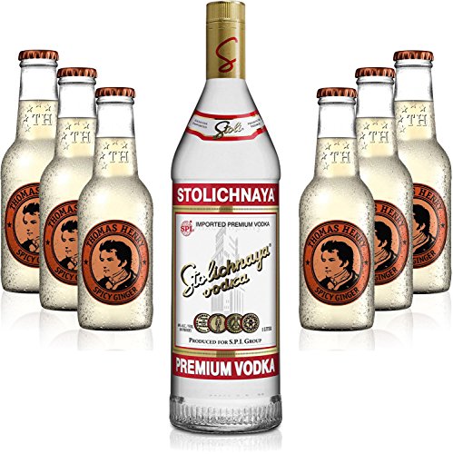 Moscow Mule Set - Stolichnaya Vodka 1L (40% Vol) + 6x Thomas Henry Spicy Ginger 200ml - Inkl. Pfand MEHRWEG von Thomas Henry-Thomas Henry