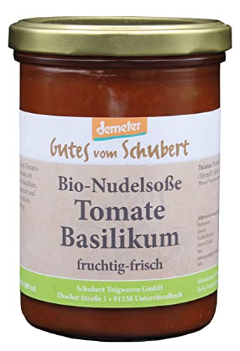 Demeter vegane Nudelsoße Tomate-Basilikum - Schmeckt fruchtig und passt perfekt zu Nudeln - Hausgemacht vom fränkischen BIO-Familienbetrieb von Stolzer Gockel