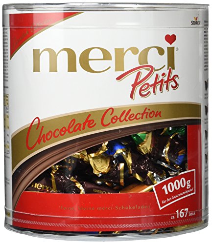 merci Petits Chocolate Collection in der Runddose – Feine Pralinen in 7 köstlichen Sorten - kleines Dankeschön für jedermann – (1 x 1kggeschenkdose) von merci