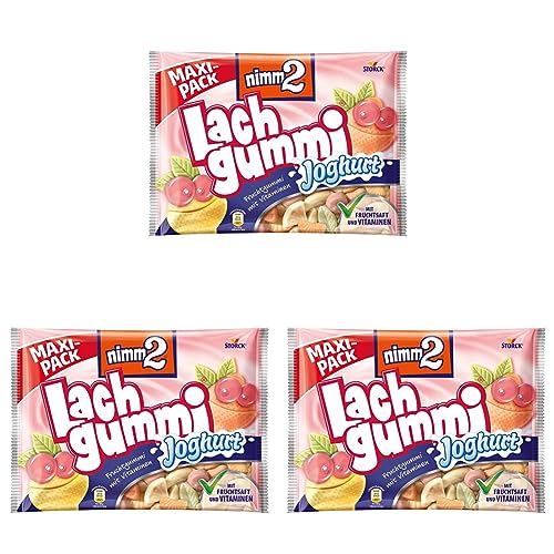 Storck nimm2 Lachgummi Joghurt – 1 x 376g Maxi Pack – Fruchtgummi mit Fruchtsaft, Vitaminen und Joghurt (Packung mit 3) von Storck