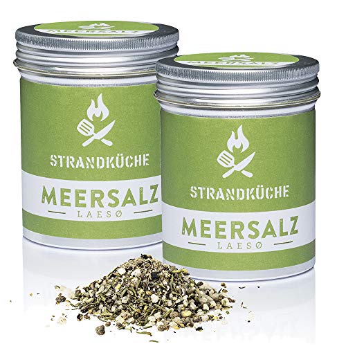 Strandküche Laesø Meersalz Gewürzmischung 2x90 g I Bio Kräutersalz Meersalz grob & fein mit Thymian Rohrzucker Pfeffer I Vielseitiges Bio Gewürzsalz ohne Zusätze für einen harmonischen Geschmack von Strandküche