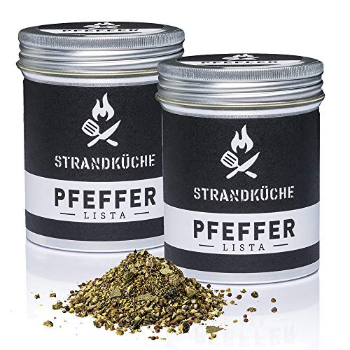 Strandküche Lista Pfeffer Gewürzmischung 2x45 g I Feurig-fruchtige Bio Gewürze Komposition mit Tellicherry Pfeffer Schwarz Weiß Grün Wacholderbeeren Senf Zitronenmyrte I Bio Pfeffer Mix geschrotet Strandküche Lista Pfeffer Gewürzmischung 2x45 g I Feurig-fruchtige Bio Gewürze Komposition mit Tellicherry Pfeffer Schwarz Weiß Grün Wacholderbeeren Senf Zitronenmyrte I Bio Pfeffer Mix geschrotet von Strandküche