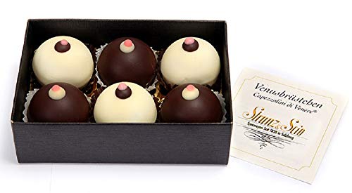 Original Salzburger Venusbrüstchen | Maroni-Nougatmasse in weißer oder dunkler Schokolade mit einem Stück Amarenakirsche (6 Stück = 105 g) von Stranz & Scio – Specereyen seit 1838