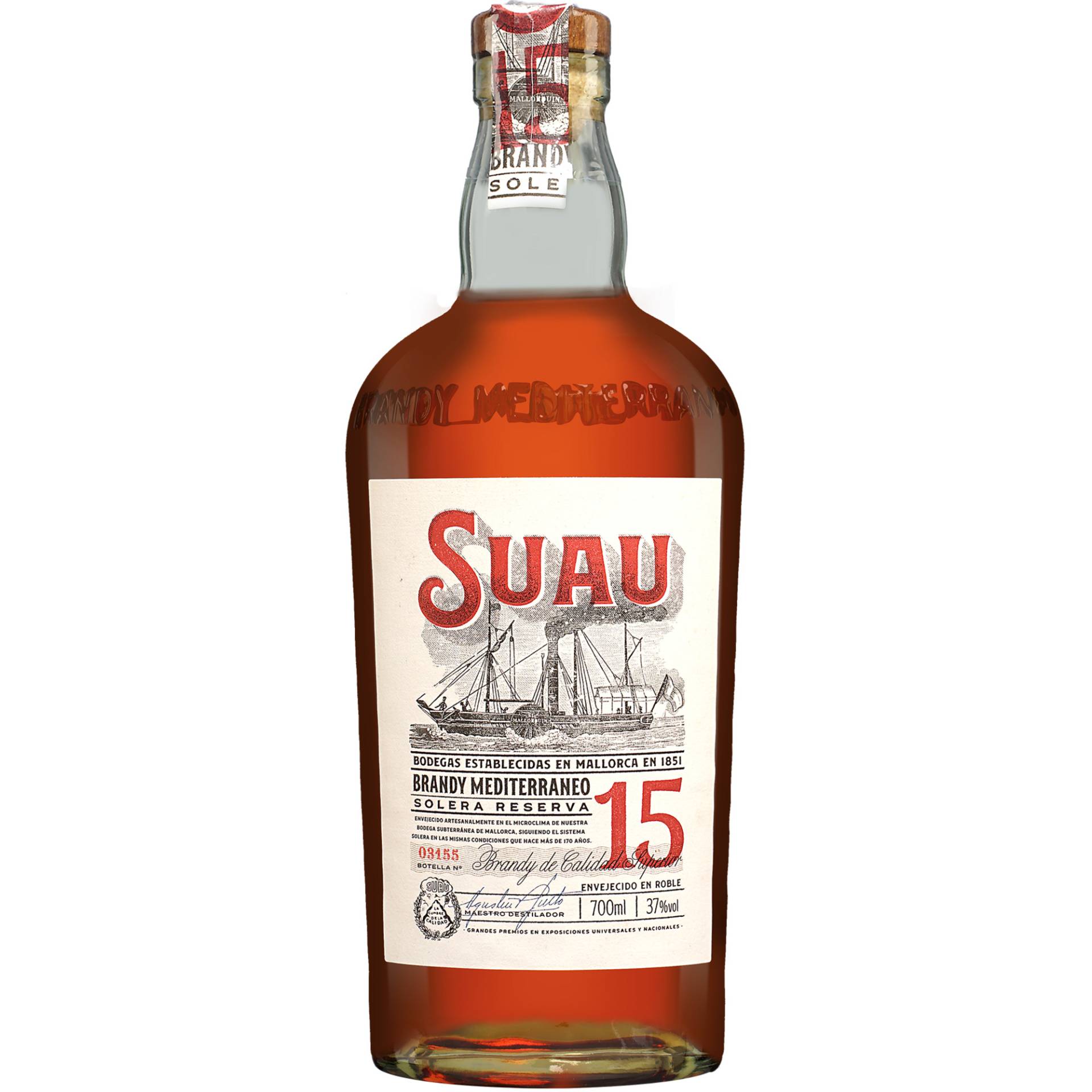 Brandy Suau »15 Años« Solera Reserva - 0,7 L  0.7L 37% Vol. Brandy aus Spanien von Suau