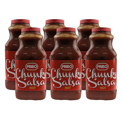 PRIBO CHUNKY SALSA Sauce-Soße 6x 2400ml | Tex-Mex Sauce | handliche Plastikflasche | einfache Dosierung Lagerung | hot | scharfe Tomatensauce | für Tacos Hot-Dogs Burger Fisch von Sucelos