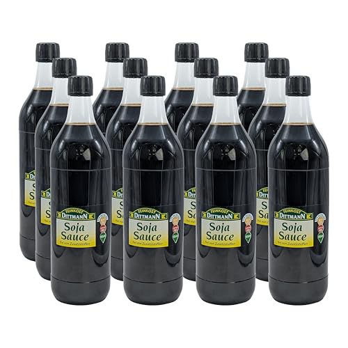 FEINKOST DITTMAN SOJA SAUCE 12x 1L PET-Flasche | Soja-Soße | soy sauce | natürliche Zutaten | für die heimische und asiatische Küche von Sucelos