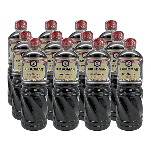 KIKKOMAN SOJA SAUCE 12x 1L Plastikflasche | Soja-Soße | soy sauce | aus 4 natürlichen Zutaten | authentisch japanisch von Sucelos