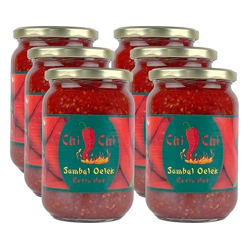 SAMBAL OELEK 6x 720ml | von CHI-CHI | Chili Paste | Würzpaste feurig | extra scharf | extra hot | aus roten Pfefferschoten - Pfefferonen | für asiatische Fleisch-und Geflügelgerichte von Sucelos