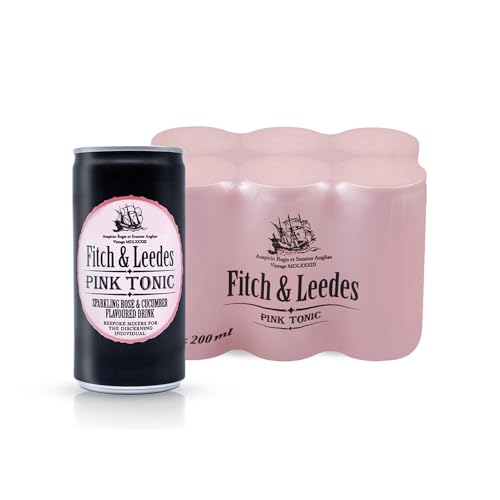 Fitch & Leedes Pink Tonic Water Gurke und Rose (4x200ml) aus Südafrika / Toller Begleiter zum Gin [würzig, spritzig, elegant] (Einweg Dosen Preis incl. 1,00 € / 4 x 0,25€ DPG Einwegpfand) von Südafrika Genuss
