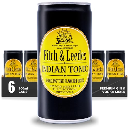 Fitch & Leedes Indian Tonic Water (4x200ml) / Erfrischendes Tonic Water / Südafrika / Toller Begleiter zum Gin [würzig, spritzig, elegant] (Einweg Dosen Preis incl. 1,00 € / 4 x 0,25€ DPG Einwegpfand) von Fitch & Leedes