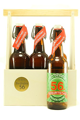 Bier Geschenk 6 er Holz Träger mit 6 Fl. Bier 56. Geburtstag von SünGross