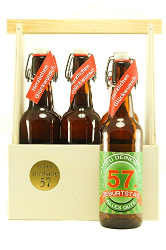 Bier Geschenk 6 er Holz Träger mit 6 Fl. Bier 57. Geburtstag Bier Geschenk 6 er Holz Träger mit 6 Fl. Bier 57. Geburtstag von SünGross