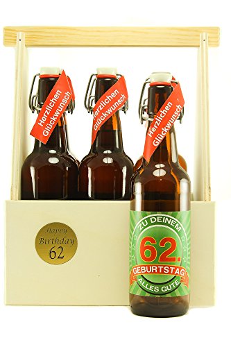 Bier Geschenk 6 er Holz Träger mit 6 Fl. Bier 62. Geburtstag von SünGross