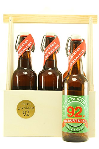 Bier Geschenk 6 er Holz Träger mit 6 Fl. Bier 92. Geburtstag von SünGross