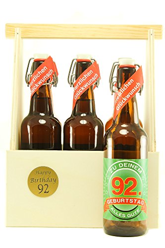 Bier Geschenk 6 er Holz Träger mit 6 Fl. Bier 92. Geburtstag Bier Geschenk 6 er Holz Träger mit 6 Fl. Bier 92. Geburtstag von SünGross