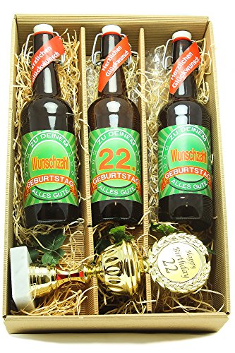 Bier Geschenk Präsentkarton mit Bier und Pokal 22. Geburtstag von SünGross