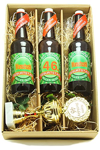 Bier Geschenk Präsentkarton mit Bier und Pokal 46. Geburtstag von SünGross
