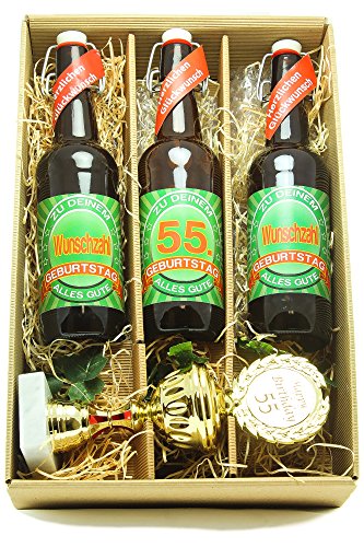 Bier Geschenk Präsentkarton mit Bier und Pokal 55. Geburtstag von SünGross