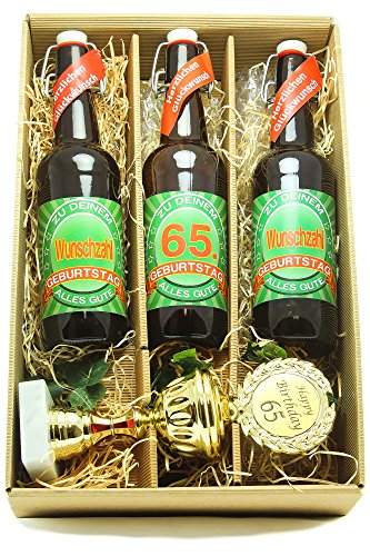 Bier Geschenk Präsentkarton mit Bier und Pokal 65. Geburtstag von SünGross