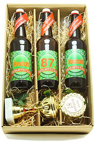 Bier Geschenk Präsentkarton mit Bier und Pokal 87. Geburtstag von SünGross
