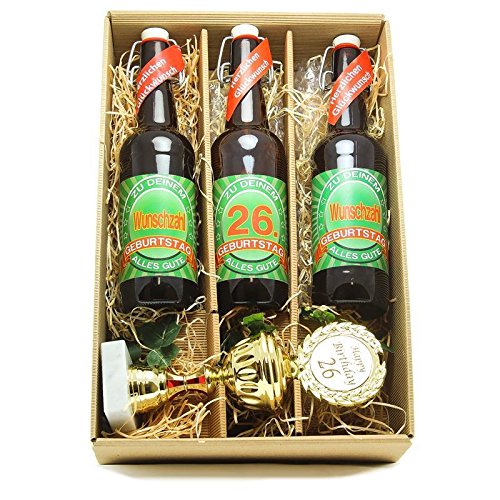 Bier Geschenk zum 26.Geburtstag Geburtstagsgeschenk sechsundzwanzigster Geburtstag Präsentkarton mit Bier und Pokal zum 26. Geburtstag von SünGross