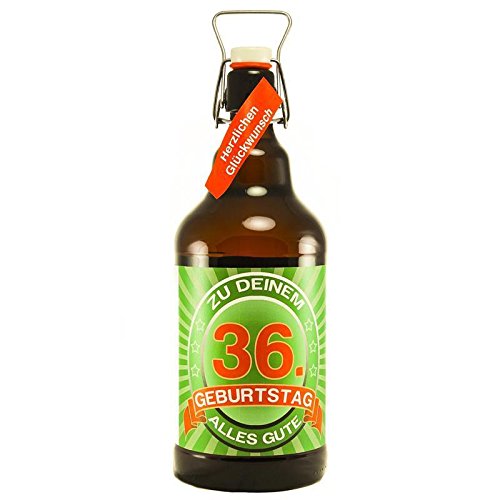 Bier Geschenk zum 36.Geburtstag Geburtstagsgeschenk sechsunddreißigster Geburtstag XXL 2 Liter Riesenbierflasche zum 36. Geburtstag von SünGross