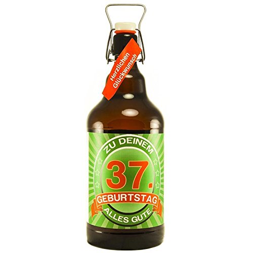 Bier Geschenk zum 37.Geburtstag Geburtstagsgeschenk siebenunddreißigster Geburtstag XXL 2 Liter Riesenbierflasche zum 37. Geburtstag von SünGross