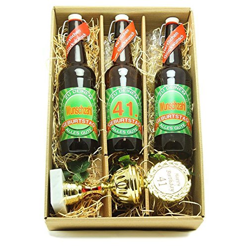 Bier Geschenk zum 41.Geburtstag Geburtstagsgeschenk einundvierzigster Geburtstag Präsentkarton mit Bier und Pokal zum 41. Geburtstag von SünGross