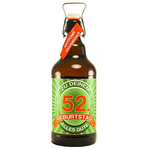 Bier Geschenk zum 52.Geburtstag Geburtstagsgeschenk zweiundfünfzigster Geburtstag XXL 2 Liter Riesenbierflasche zum 52. Geburtstag von SünGross