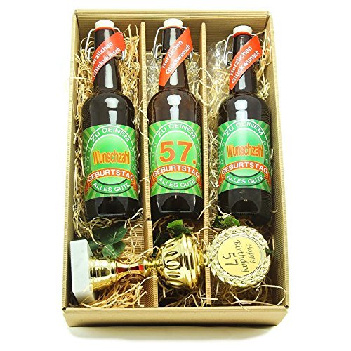 Bier Geschenk zum 57.Geburtstag Geburtstagsgeschenk siebenundfünfzigster Geburtstag Präsentkarton mit Bier und Pokal zum 57. Geburtstag von SünGross