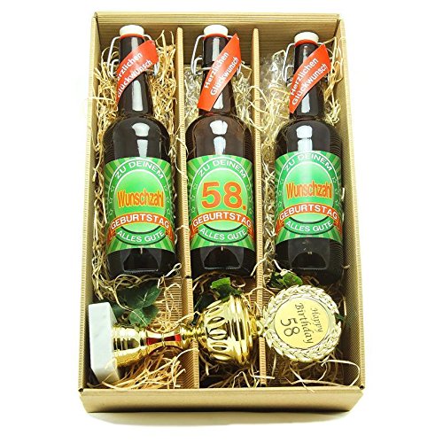 Bier Geschenk zum 58.Geburtstag Geburtstagsgeschenk achtundfünfzigster Geburtstag Präsentkarton mit Bier und Pokal zum 58. Geburtstag von SünGross