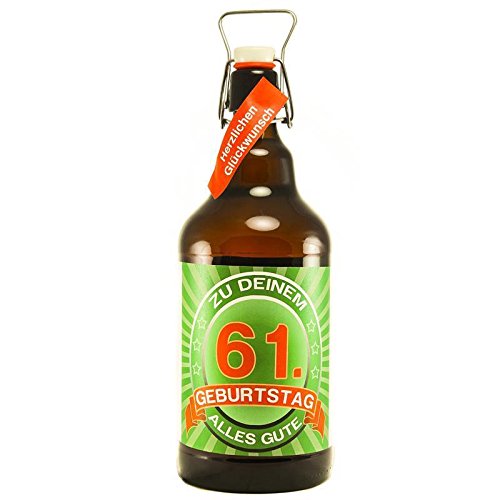 Bier Geschenk zum 61.Geburtstag Geburtstagsgeschenk einundsechszigster Geburtstag XXL 2 Liter Riesenbierflasche zum 61. Geburtstag von SünGross