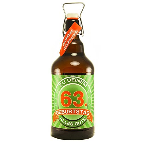 Bier Geschenk zum 63.Geburtstag Geburtstagsgeschenk dreiundsechszigster Geburtstag XXL 2 Liter Riesenbierflasche zum 63. Geburtstag von SünGross