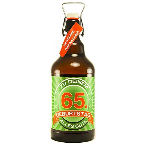 Bier Geschenk zum 65.Geburtstag Geburtstagsgeschenk fünfundsechszigster Geburtstag XXL 2 Liter Riesenbierflasche zum 65. Geburtstag von SünGross