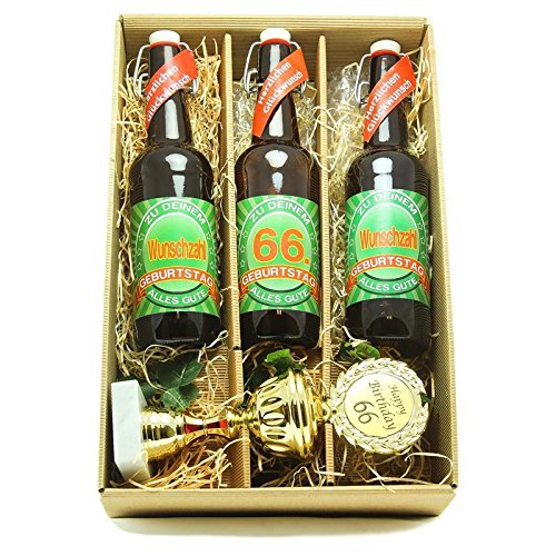 Bier Geschenk zum 66.Geburtstag Geburtstagsgeschenk sechsundsechszigster Geburtstag Präsentkarton mit Bier und Pokal zum 66. Geburtstag von SünGross