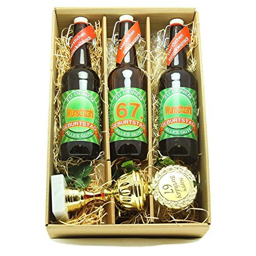 Bier Geschenk zum 67.Geburtstag Geburtstagsgeschenk siebenundsechszigster Geburtstag Präsentkarton mit Bier und Pokal zum 67. Geburtstag von SünGross