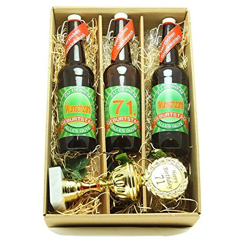 Bier Geschenk zum 71.Geburtstag Geburtstagsgeschenk einundsiebzigster Geburtstag Präsentkarton mit Bier und Pokal zum 71. Geburtstag von SünGross