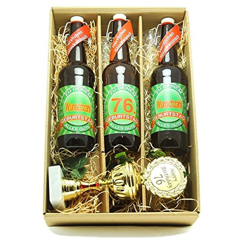 Bier Geschenk zum 76.Geburtstag Geburtstagsgeschenk sechsundsiebzigster Geburtstag Präsentkarton mit Bier und Pokal zum 76. Geburtstag von SünGross